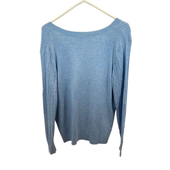 H&M Ladies Cable Knit V Neck Light Blue Sweater Size Large - Picture 2 of 8